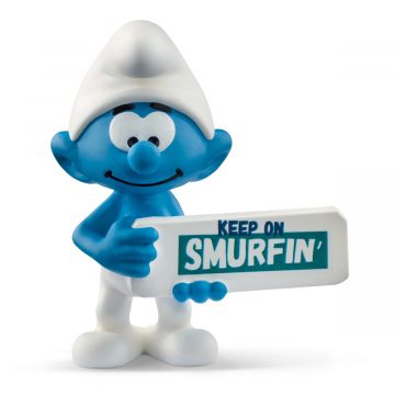 Schleich Smurfs Smurf with Sign (Keep on Smurfin) 20843