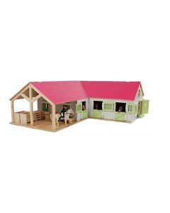 Kids Globe horse stable with 3 boxes and storage room 1:24 pink 610210